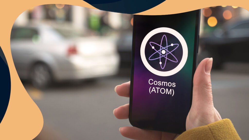 woman holding mobile phone with cosmos logo