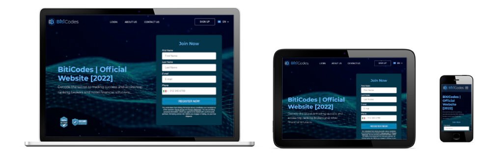 Design e aparência do site da Biticodes em diferentes dispositivos