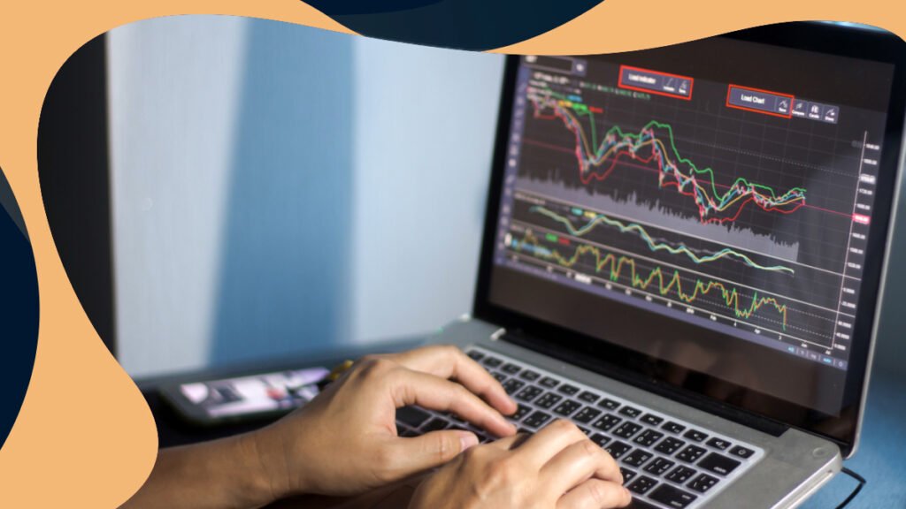 Man looking at stock market analysis on a laptop